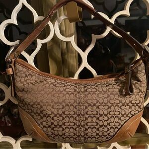 COACH MICRO SIGNATURE SOHO IN BROWN/TAN JAQUARD AND LEATHER